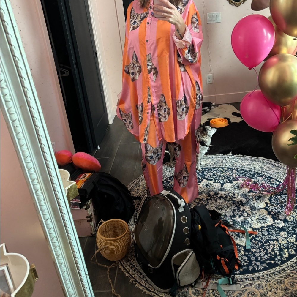 Pink Cat Print set dressed in lala